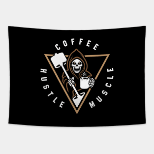 Coffee Hustle Muscle Grim Reaper Tapestry