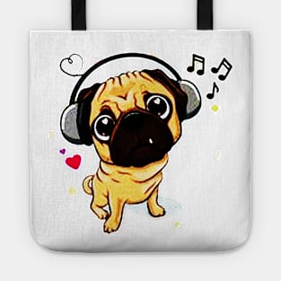 Sweet Pug Dog With Music Headphones Tote