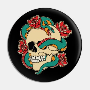 skull with snake and rose illustration Pin