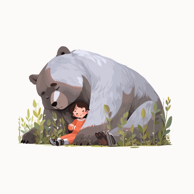 Adorable Grizzly Bear Animal Loving Cuddle Embrace Children Kid Tenderness by Cubebox