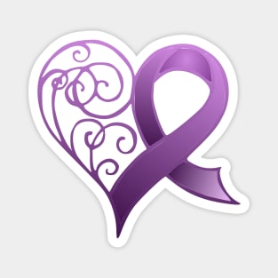 Purple Ribbon with Heart Magnet