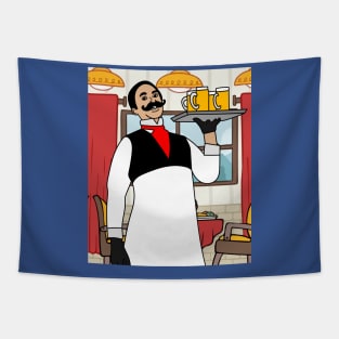 Retro Waiter Bartender With Drinks Tapestry