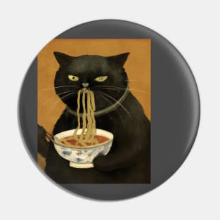 Black noodle cat eating Pho noodles Pin