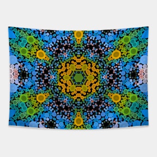 Dot Mandala Flower Yellow Blue and Green Tapestry