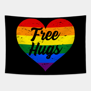 Free Hugs LGBT Rainbow Pride Flag Heart Tapestry