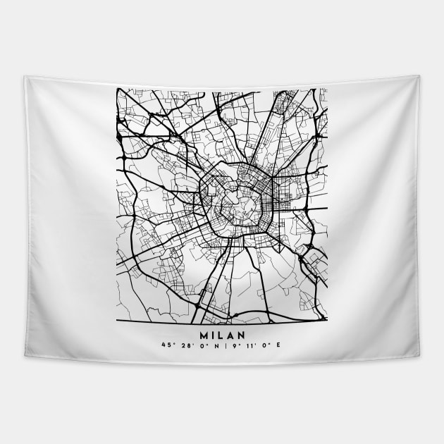 MILAN ITALY BLACK CITY STREET MAP ART Tapestry by deificusArt