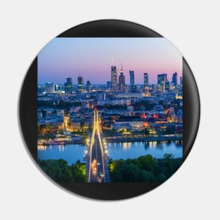 Warsaw city center, Vistula river and Swietokrzyski bridge at dusk Pin