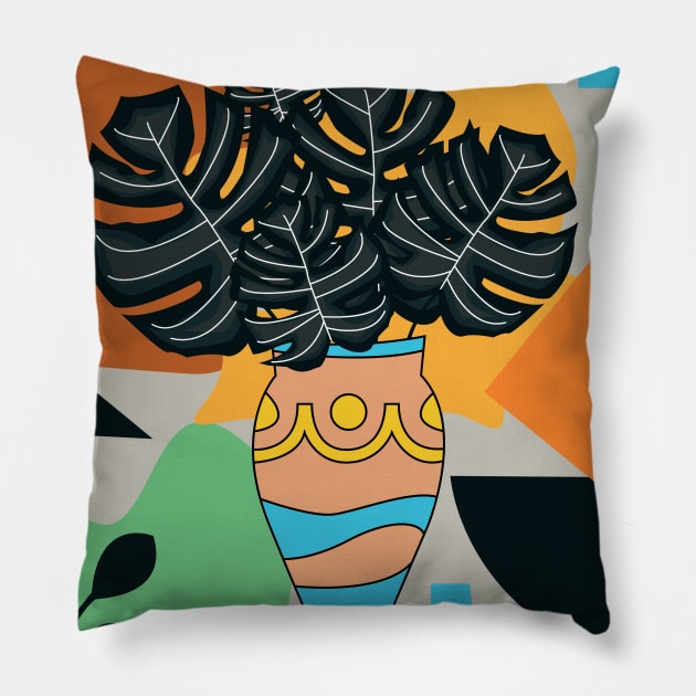 Abstract vase modern art black leaf branch with colored background, cute creative artwork Pillow by WorldOfMine