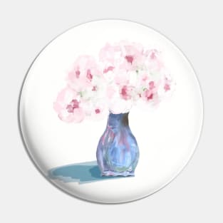 Blue Vase Pink Flowers Pin