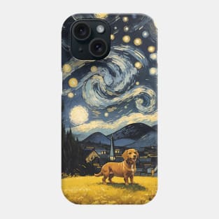 Starry Night Dachshund  Dog , Van Gogh Dachshund Art Phone Case