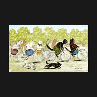 Funny Vintage Cartoon of Cats Riding Bicycles T-Shirt