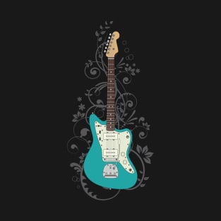 Teal Offset Style Electric Guitar Flowering Vines T-Shirt