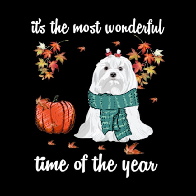 Maltese Dog Autumn Fall Most Wonderful Time Maple Gift by AstridLdenOs