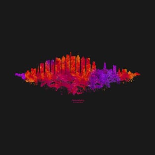 Philadelphia City Skyline - Watercolor Red, orange, purple T-Shirt