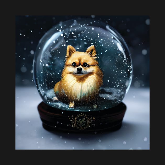 Pomeranian Dog in a Snow Globe by Geminiartstudio