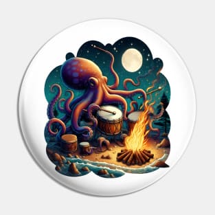 Drumming Octopus by the Campfire Pin