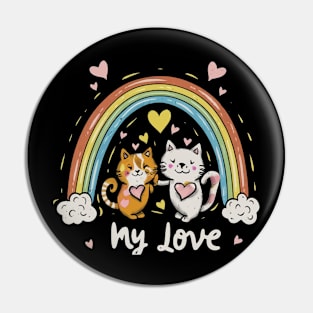 Cute Retro Valentine's Day Kittens with Hearts Pin