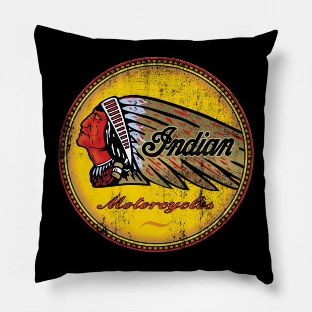 Retro Indian Motorcycle Sign Pillow by funkymonkeytees