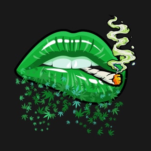 Sexy Lips Cannabis Marijuana Weed Pot Leaf Lover T-Shirt