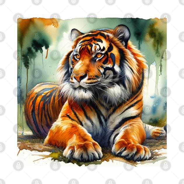 Whisper of the Wild: Striking Tiger Watercolor by Aquarelle Impressions