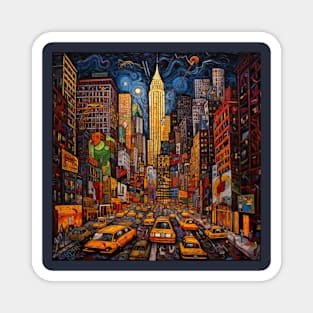 Night in Iconic New York City in Art Brut Style Magnet