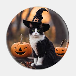 A Cute Cat with a Witches Hat Pin