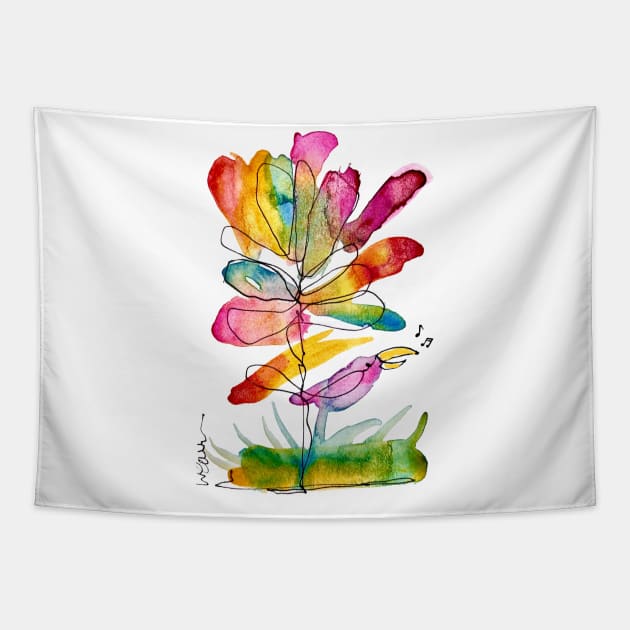 spring laughs in flowers Tapestry by drumweaver