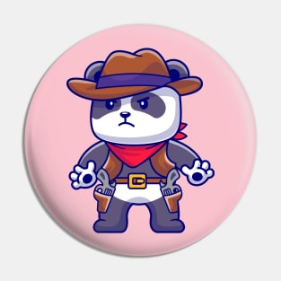 Cute Panda Cowboy Cartoon Pin