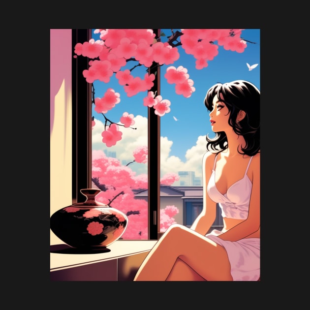 Japanese Girl And Cherry Blossom - Anime Drawing by AnimeVision