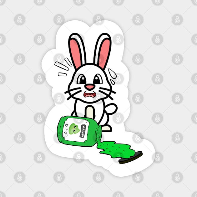 Cute Bunny Spills a jar of wasabi sauce Magnet by Pet Station