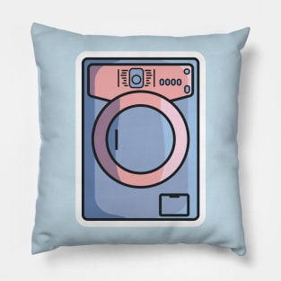 Electric Washing Machine Sticker vector illustration. Technology object icon concept. Modern laundromat, appliance for household chores. Front view of washing machine sticker design with shadow. Pillow