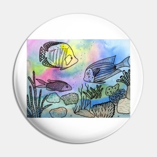 Whimsical fish with watercolor and ink Pin