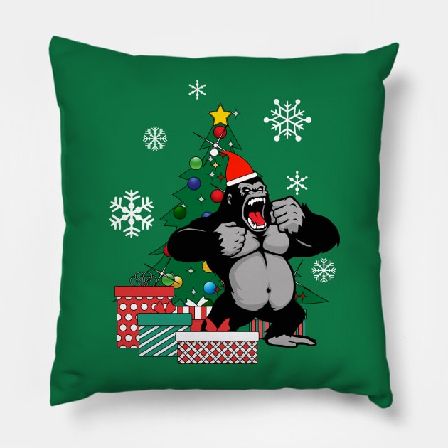 King Kong Around The Christmas Tree Pillow by Nova5