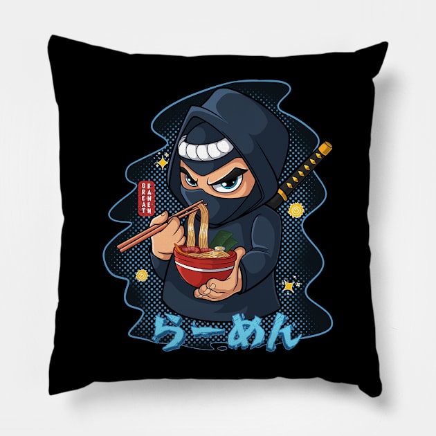 Ninja Ramen Tshirt Pillow by tamagonstudio