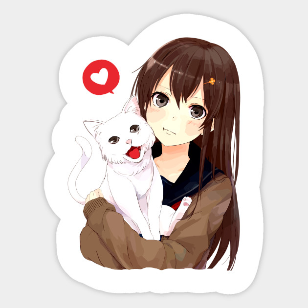 Anime Girl Cute Cat Neko - Cat - Sticker | TeePublic