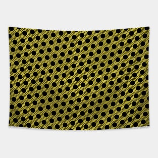 Pattern hexagon gold on black background Tapestry