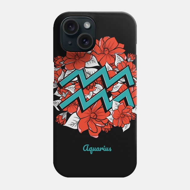 Floral Zodiac Sign Aquarius Gift Women Men Phone Case by teeleoshirts