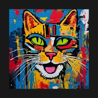 Picasso Cat Colorful Artist Style Abstract Painting T-Shirt