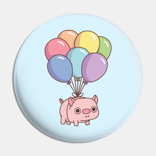 Cute Chubby Pig With Rainbow Balloons Pin