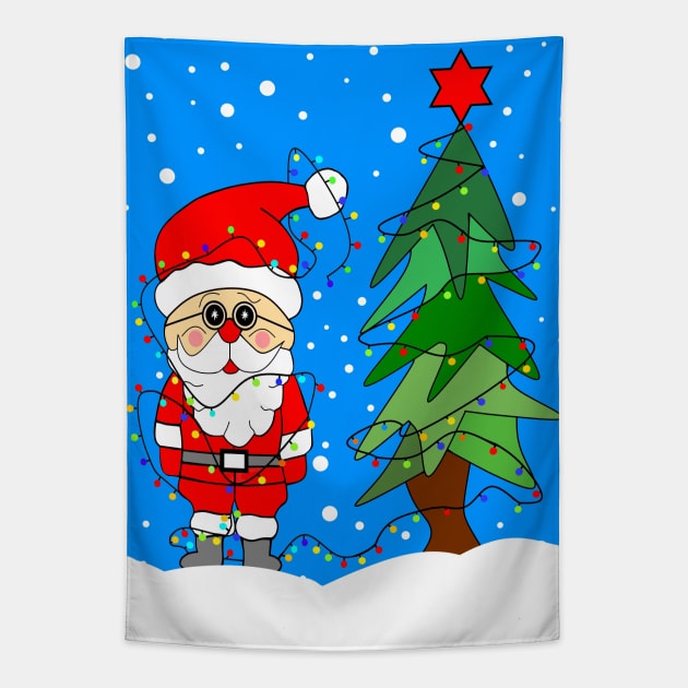 FUNNY Santa Claus And The Christmas Lights Tapestry by SartorisArt1