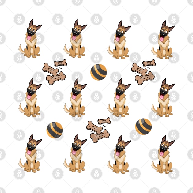 German shepherd with ball and treats pattern by Murray Clothing