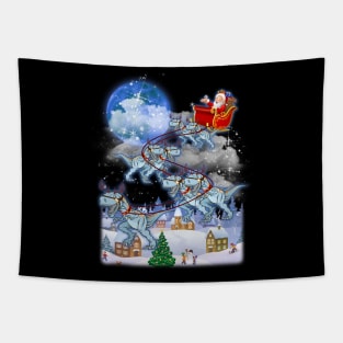 Santa Clause Drives Dinosaurus Reindeer Sleigh Tapestry