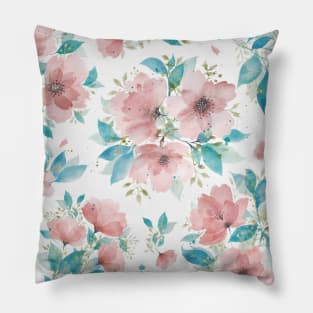 Watercolor Pink and Turquoise Botanical Pattern Pillow