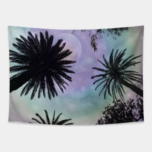 Summer Holographic Gradient Palm Trees Design Tapestry