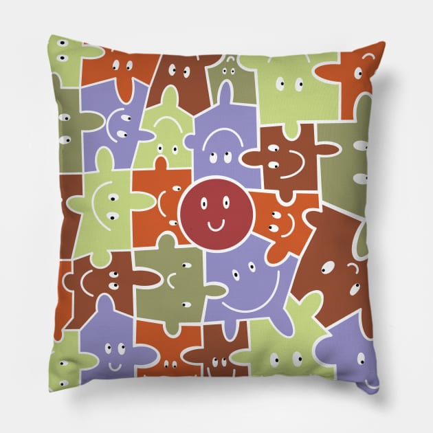 Colorful Smiley Face Puzzle Pieces Pillow by Suneldesigns