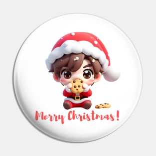 Chibi Kawaii Santa Claus Eating Cookies Pin