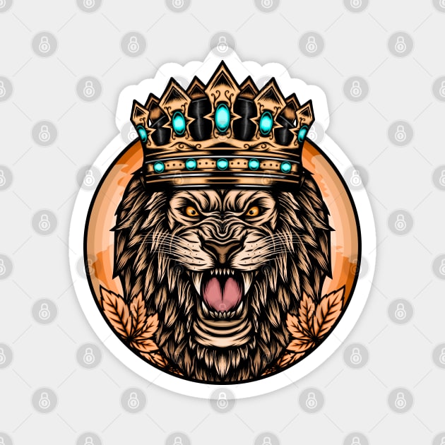 Roaring lion with crown Magnet by WODEXZ