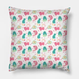 Colorful Cat Pattern - Cute Pets - Blue and Pink Cats Pillow