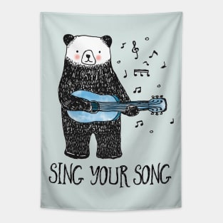 Sing Your Song - Cartoon Bear With Guitar Tapestry