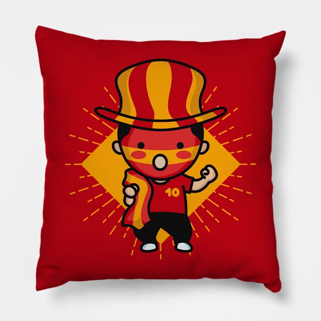 Cute Spanish Football Fan // Kawaii Cute Spain Soccer Supporter Pillow by SLAG_Creative